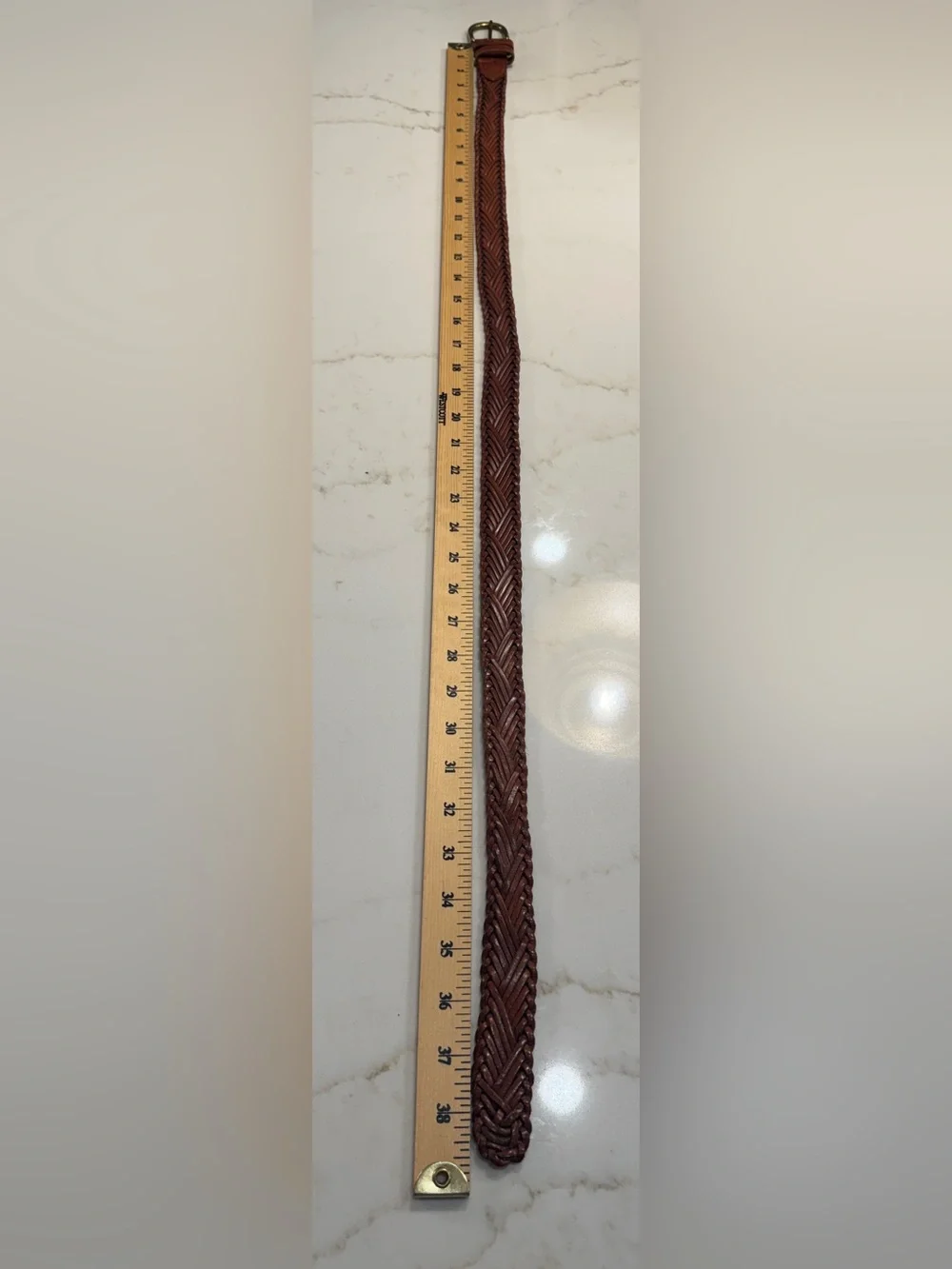 Fossil Braided Leather Belt in Brown with Brass Buckle